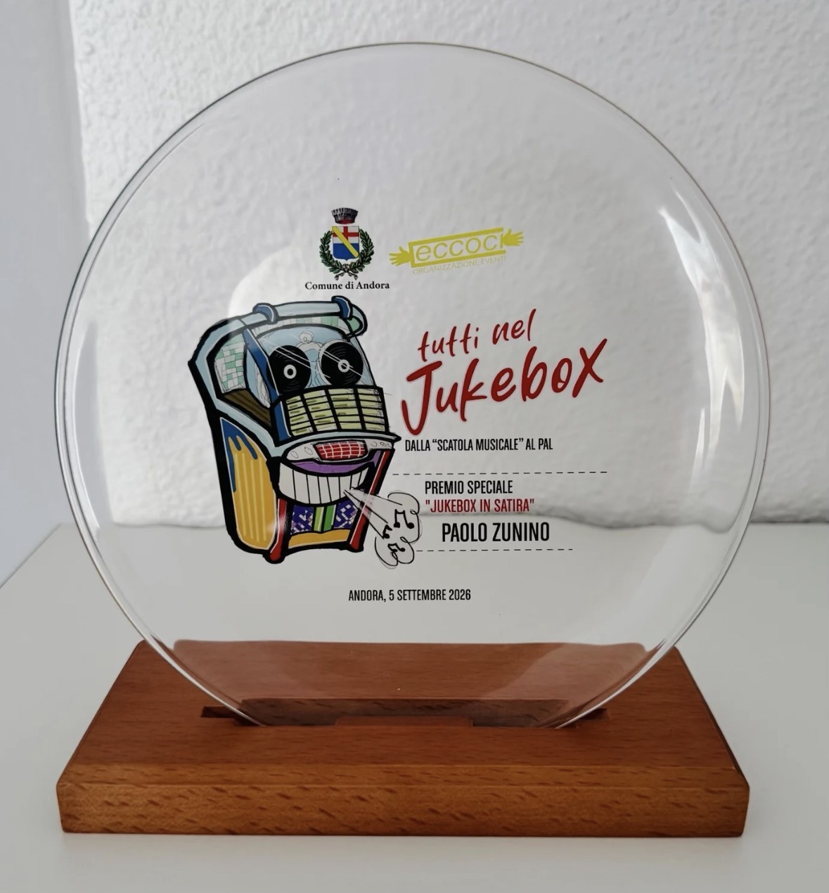 Premio Speciale «Jukebox in Satira» consegnato a Paolo Zunino — Andora, 5 settembre 2026.